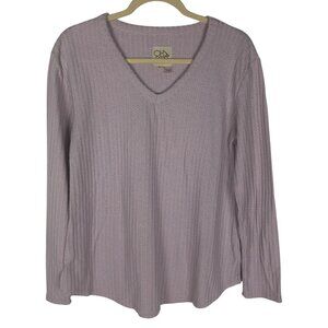 Chaser Lavender Purple M Waffle Knit V-Neck Long Sleeve Top